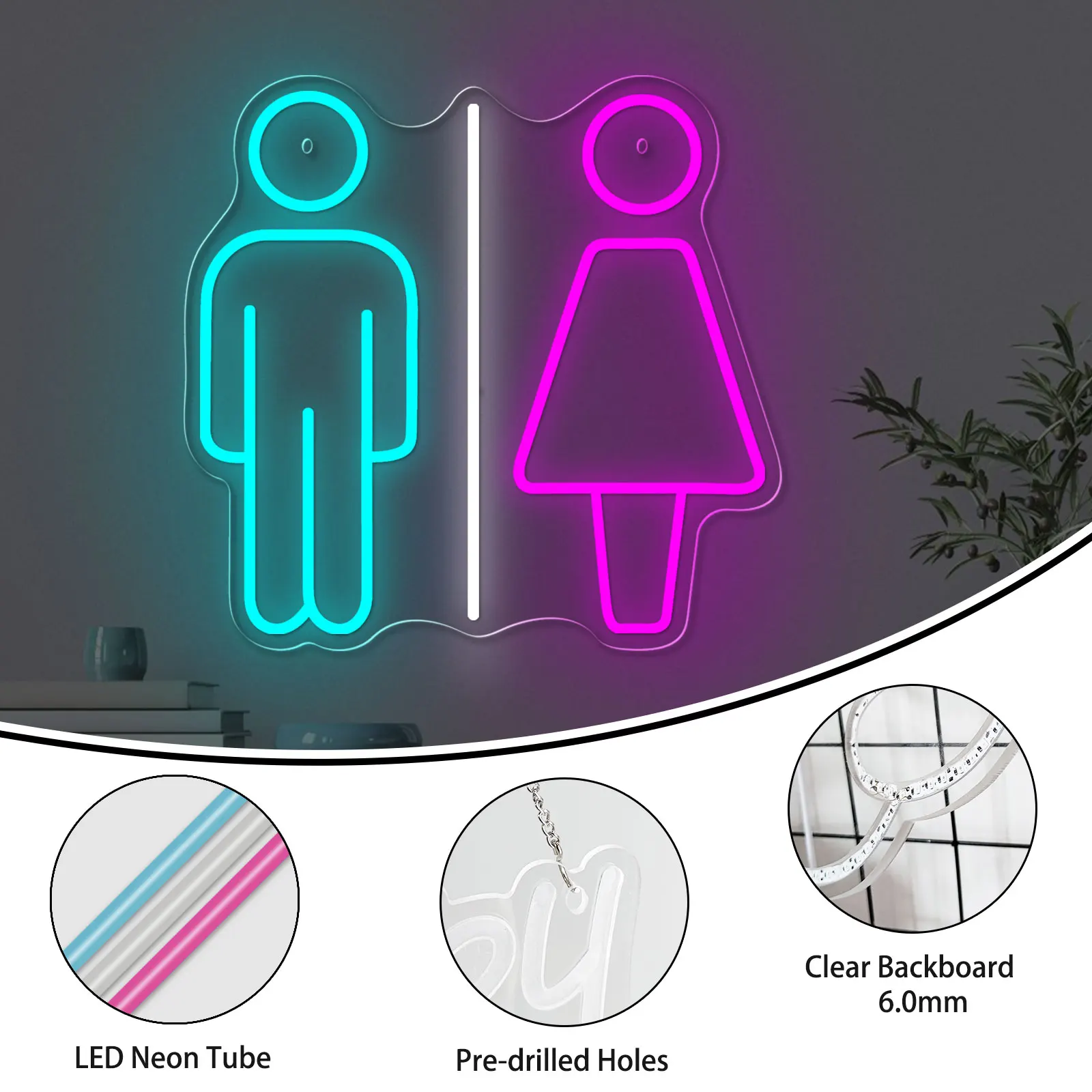 TOILET LED Neon Sign USB Powered Dimmer Switch Wall Decor Night Light For Bathroom Restaurant shop Bar Cafe  comfort station