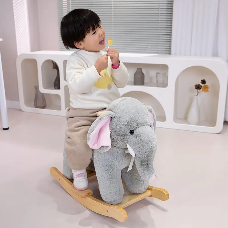 Silla de cochecito de felpa para niños, juguete de bebé, caballo mecedora de madera maciza, elefante, regalo de cumpleaños, INS, estilo nórdico