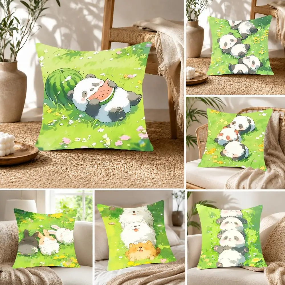 Adorable Minimalist C-Cute Hand-Drawn Panda Cushion Cover Fluffy velvet Nordic style plush Living room sofa decorative