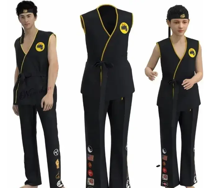 The Karate  Daniel LaRusso Johnny Lawrence Black Karate Uniform Headband Cobra Kai Cosplay Costume  Adult