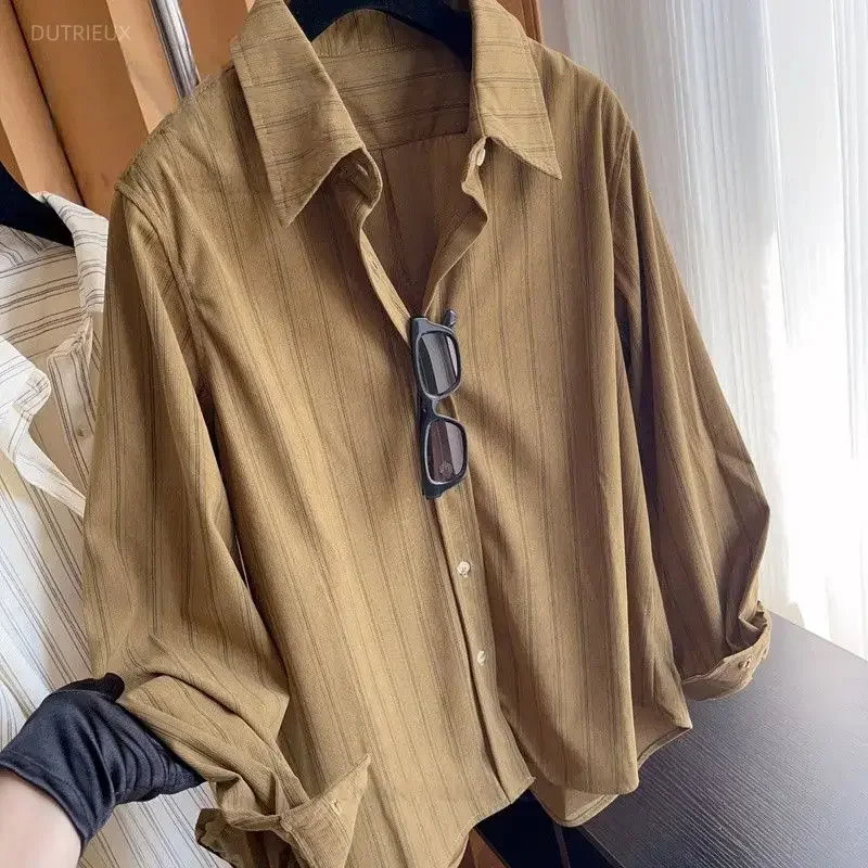 Casual Women Tops Camisas De Mujer 2026 Oversized Blouses Ong Sleeve Vintage Shirts Casual Fashion Striped Loose Blouse Female
