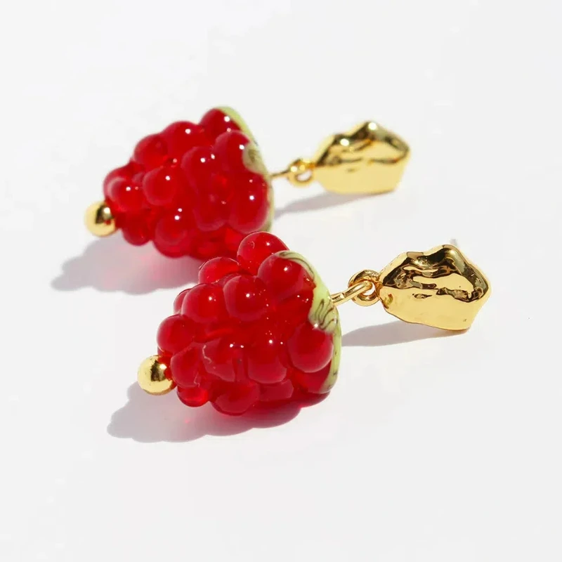 2024 Pastoral Style Cute Red Strawberry Charms Coloured Glaze Fruit Eardrop Sweet Fairy Style Girl's Gift Y2k Earrings for Women