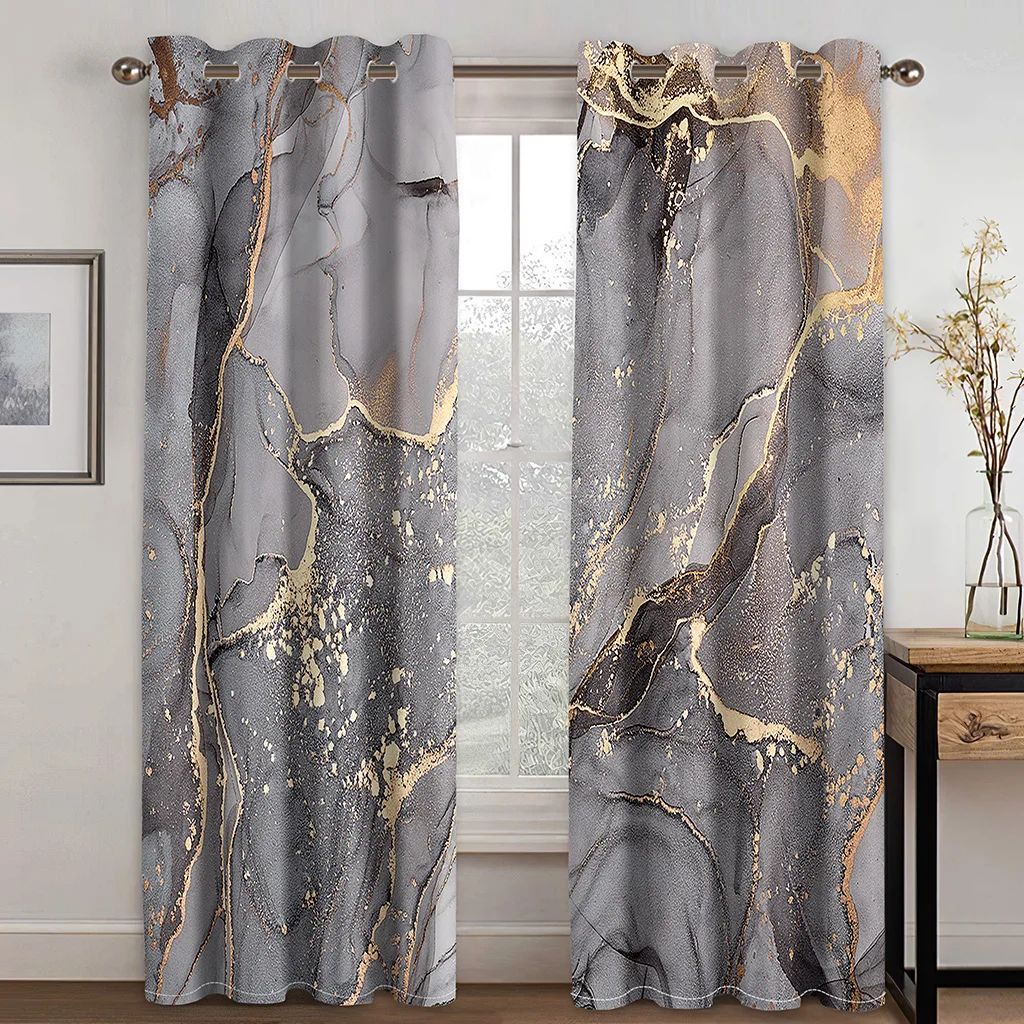 

2 Panels Marble Curtains Purple Pink Gold Grey Curtains For Luxury Bedroom Living Room Kitchen Window Decor