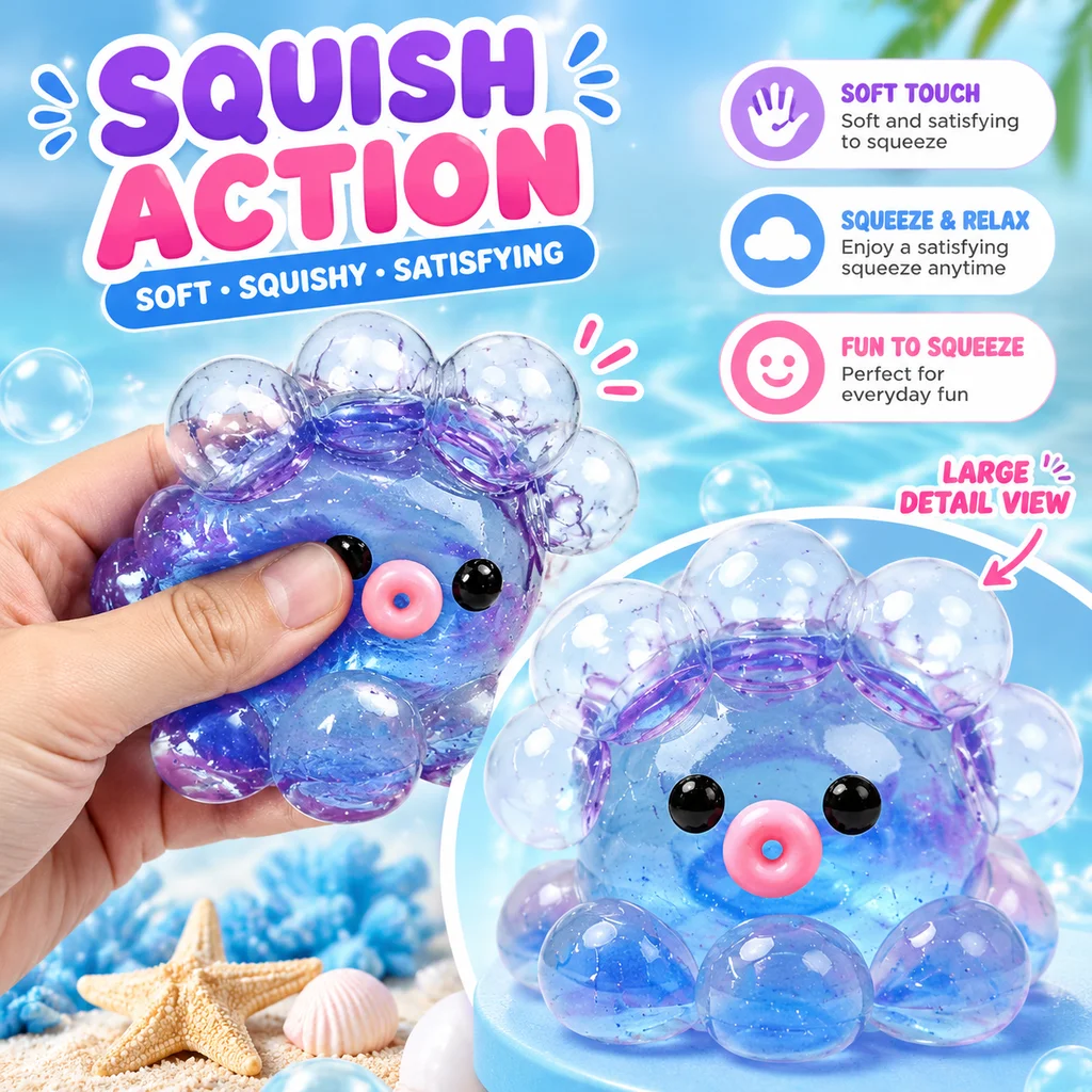 Squishy Octopus Popper Bubble Pop Fidget Toy Set Sensory Squeeze Ball Stress Relief Anti Anxiety ASMR Fun Toy for Kids Adults