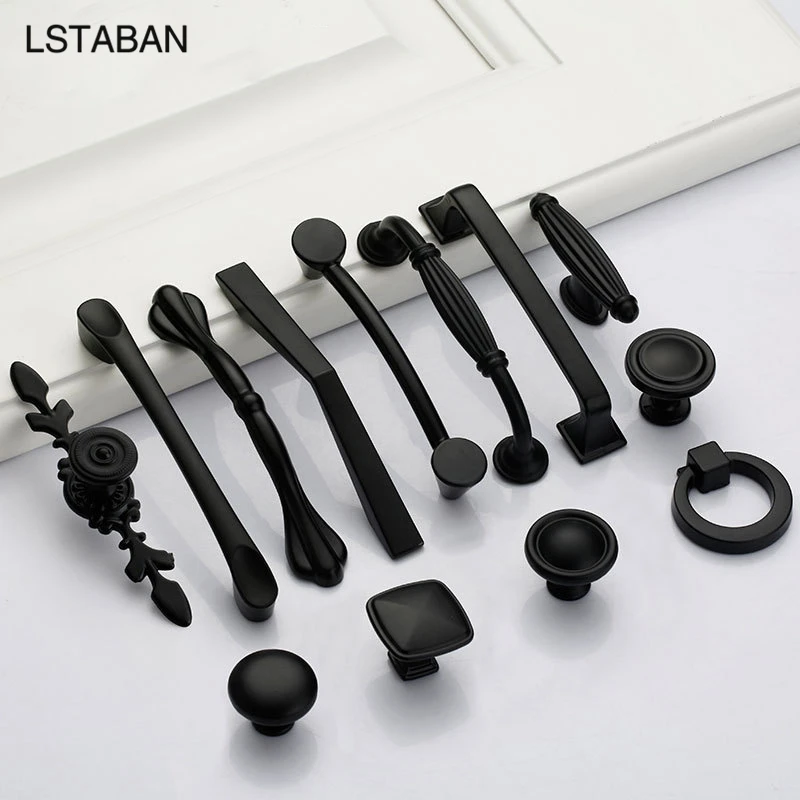 Solid Modern Simple Furniture Hardware Accessories Drawer Cabinet Door Handle American Black Cabinet Wardrobe Single Hole Knobs