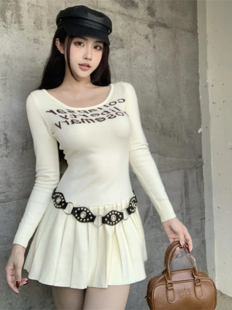 

Pure Desire Long Sve Knitted A-Line Slim Fit Dr Women's Faion Autumn Casual Wear Chinese Brand do Mei
