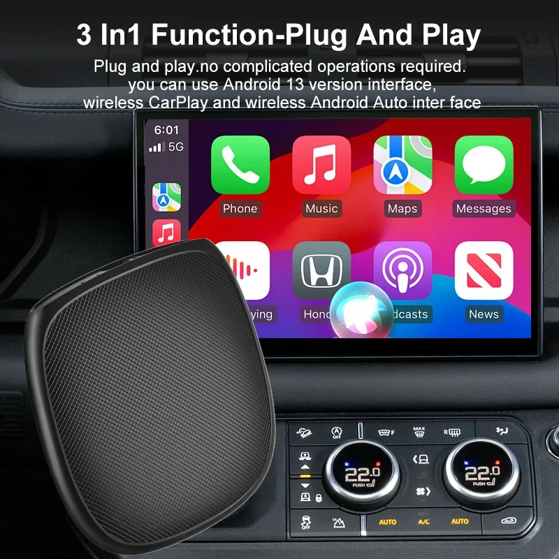 

Android 13 CarPlay AI Box Wireless Carplay Android Auto QCM6115/6125/6225 8-Core Split Screen 64/128G 4G LTE for Netflix YouTube