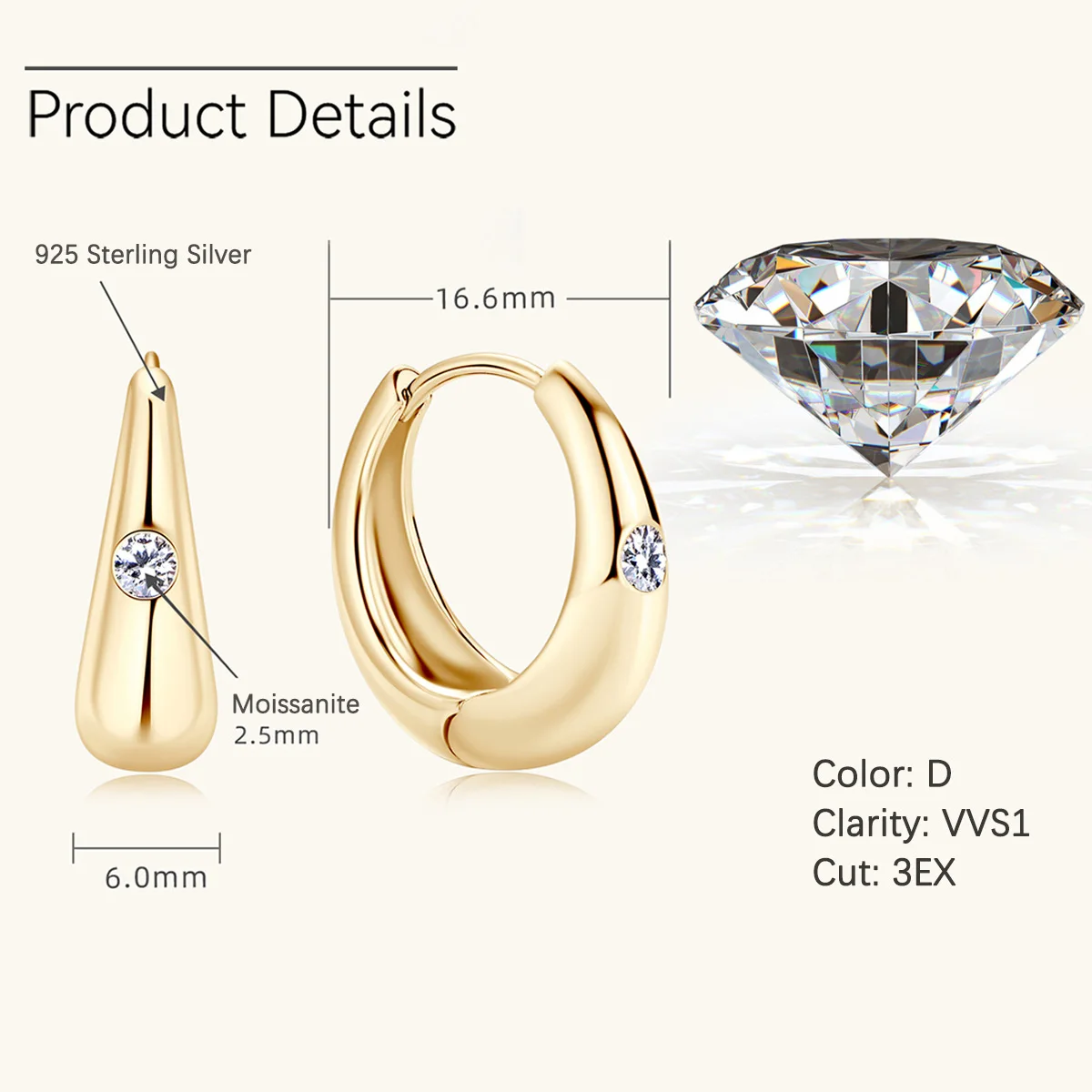 Circle Earrings 925 Silver Moissanite Diamonds Women Party Best Quality Birthday Gift Designer Style Fine Jewelry view 5