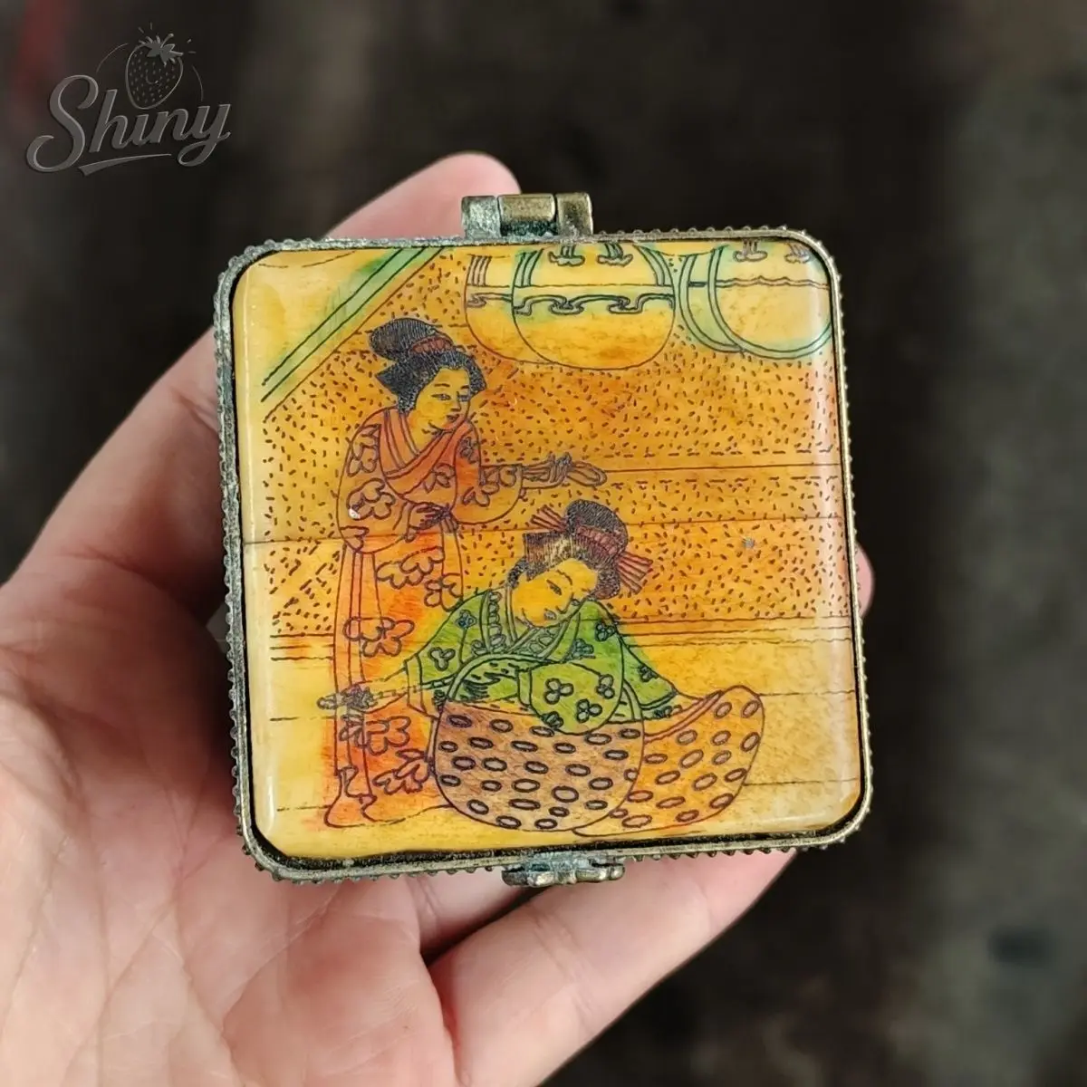 

Chinese Jewelry Box Bull Bone Carving Jewelry Storage Handmade Painted Antique Makeup Case Home Accessories Collect