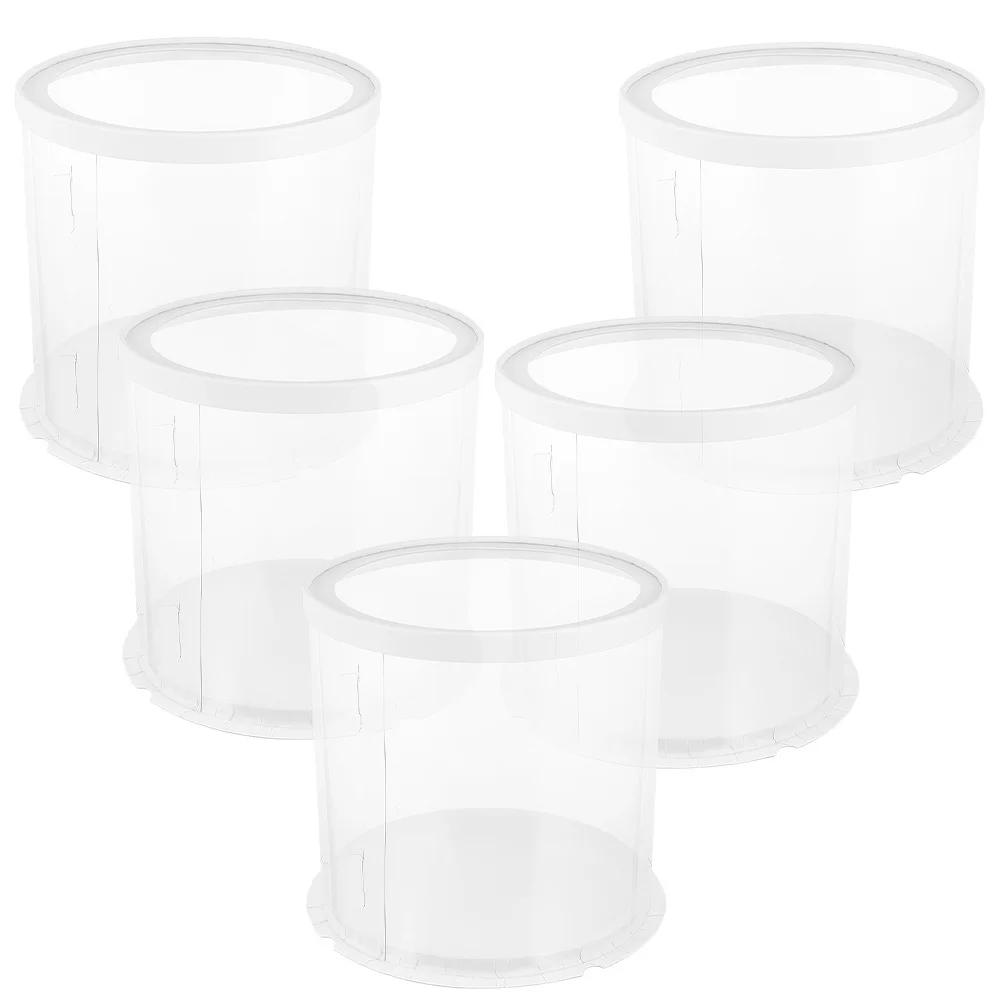 

5pcs Large Round Clear Plastic Boxes Tall Container For Birthday Cake Display Baking Packing Box Cake Carry Case Bakery