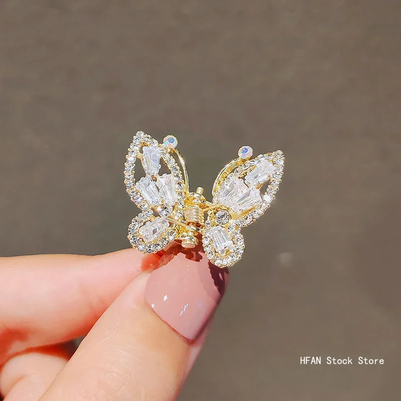 Summer Small Rhinestone Butterfly Hair Claws Hairpin Mini Cute Pearl Grabs Metal Hair Clip For Women Sweet Accessories