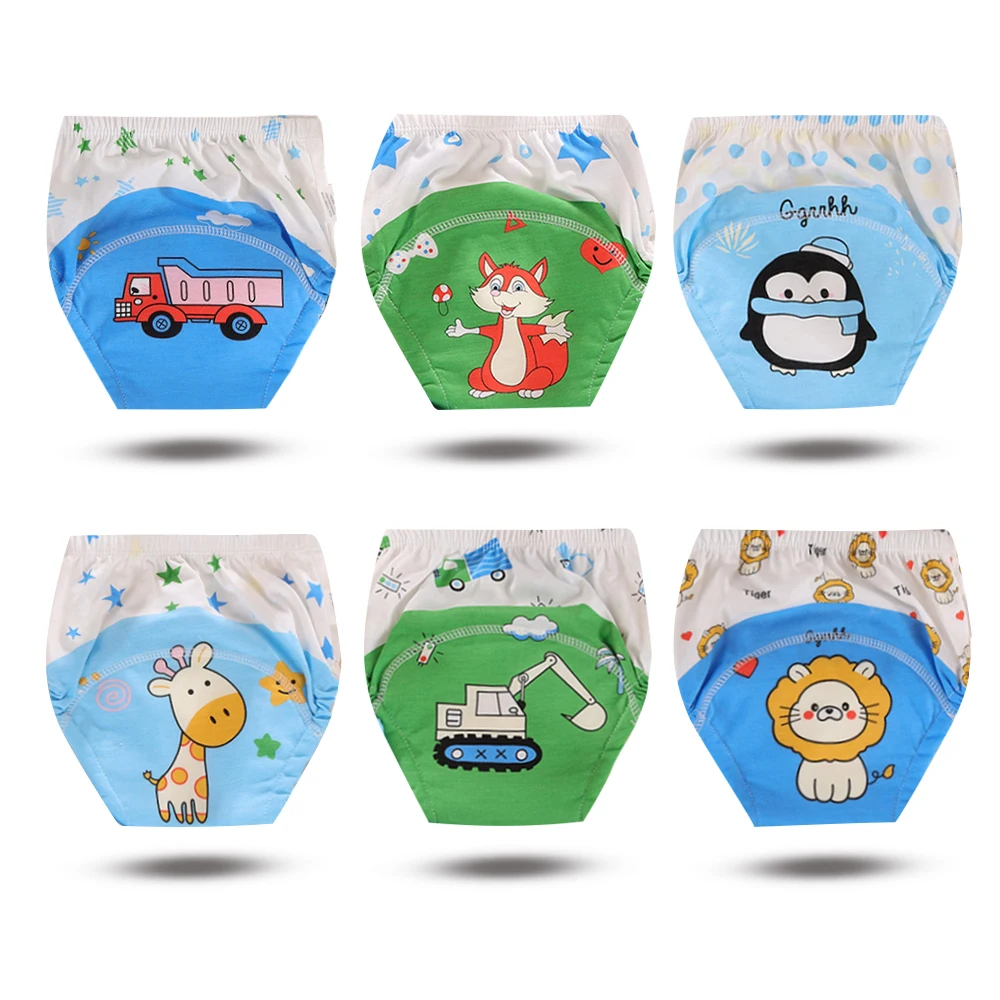 6pcs Baby Potty Toilet Training Pants Nappies Cartoon Boys Girls Underwear Cotton TPU WaterProof Panties Reusable Diapers