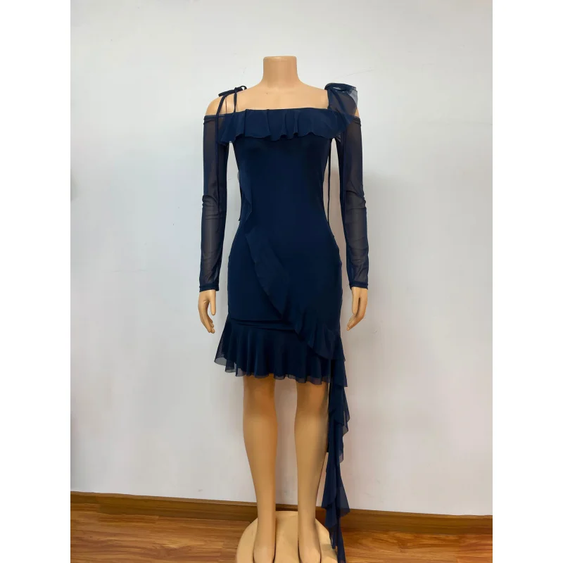 European and American New Style Desire Ruffled Strap Dress Strappy Bodycon Irregular Short Skirt Hot Girls