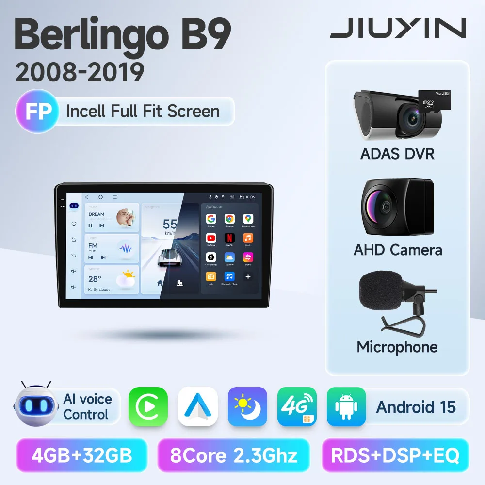 JIUYIN Voor Citroen Berlingo B9 Peugeot Partner 2008-2019 Auto Radio Multimedia Navigatie 2din Android Autoradio CarPlay Stereo