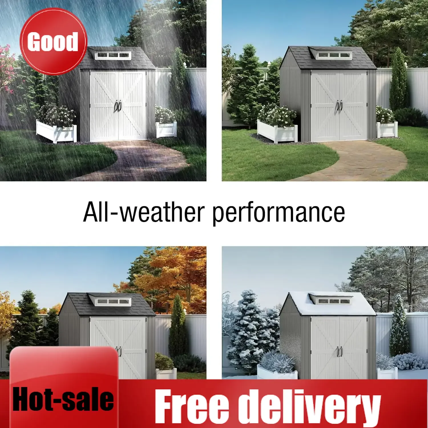 

Садовый сарай из полимерной смолы с полом (7 x 7 футов), устойчивый к погодным условиям, серый, для хранения и организации пространства дома/на заднем дворе/в саду