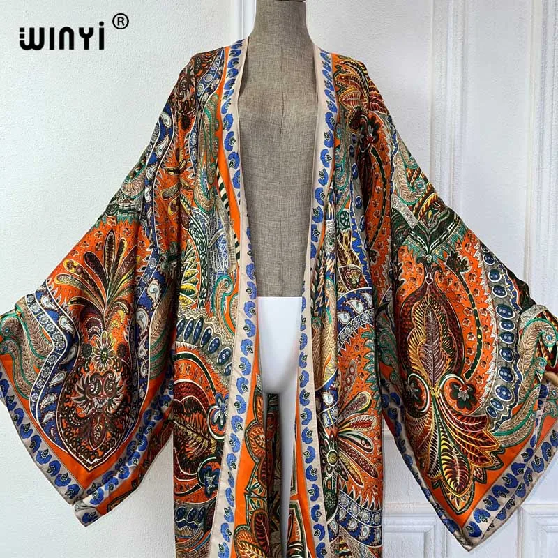 WINYI Classic bohemian beach cover up Swim Suit elegant African women boho Cardigan sexy Holiday long Sleeve Kimono beach dress