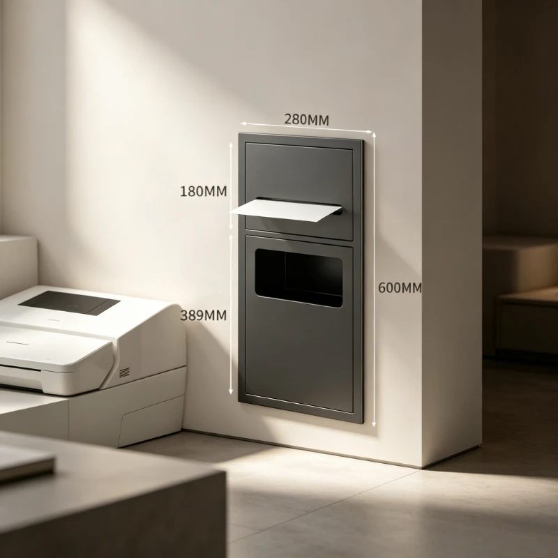 Embedded Stainless Toilet Niche Cabinet, Trash Bin Storage with Door, Brush Holder Wall Shelf,Large Capacity Removable Organizer
