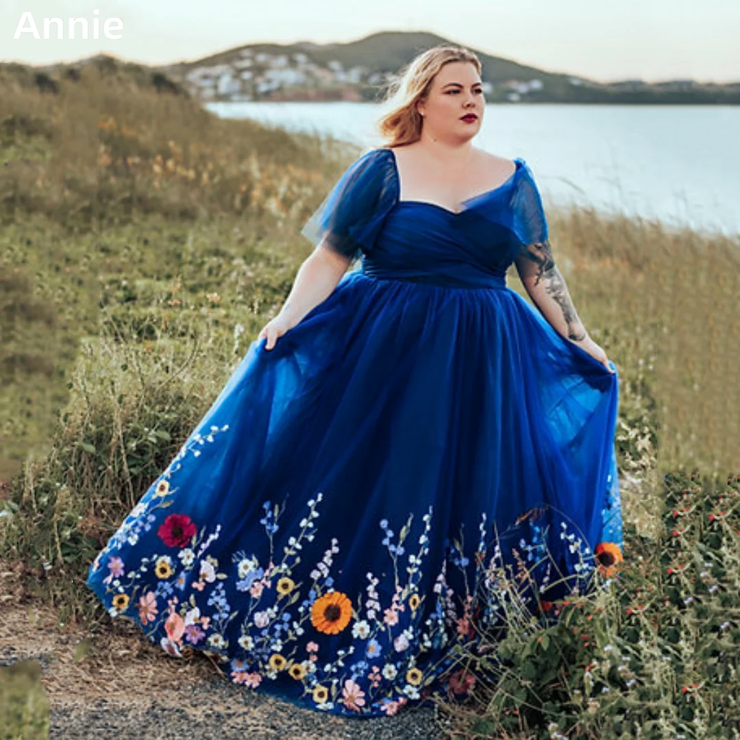 Annie-vestido de novia azul con bordado de encaje, flores en 3D, vestidos de fiesta dulces, corte en A, elegante, princesa, vestidos para ocasiones a medida