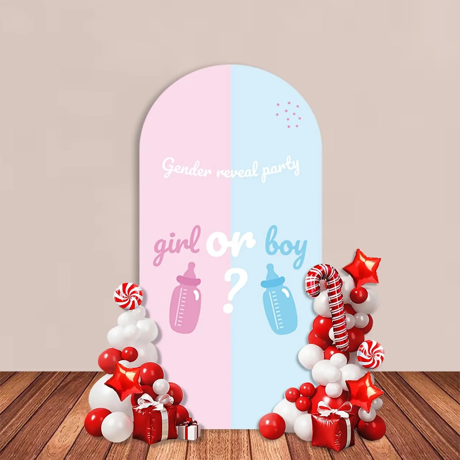 Cute Bear Gender Reveal Arch Backdrop Cover Pink or Blue Stripe Sweet Baby Shower Party Decor Boy or Girl Portrait Background