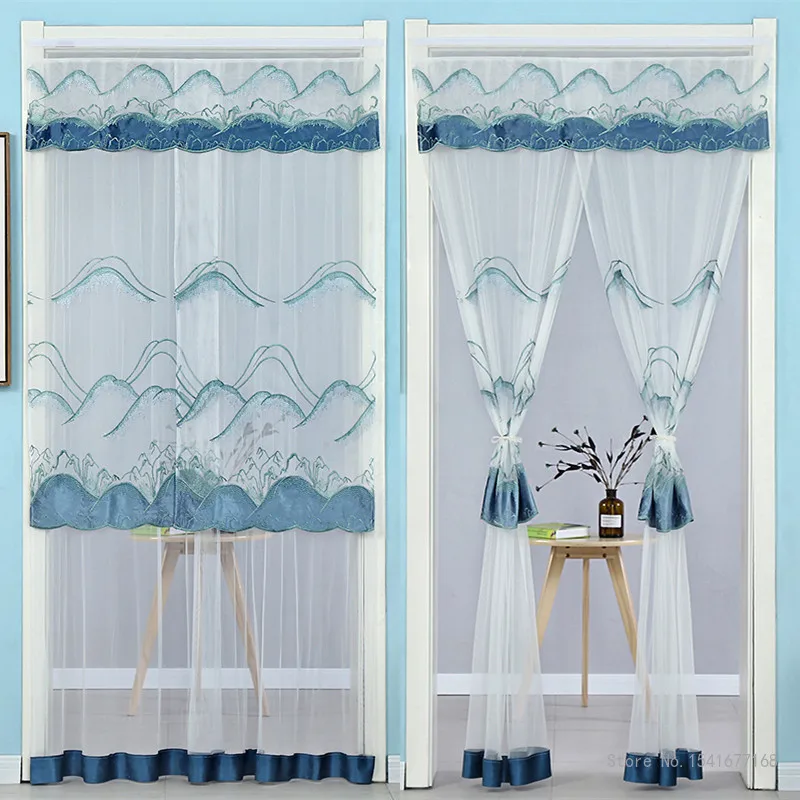 

Lace Embroidered Door Curtain, Punch-free Mosquito Screen Curtain, Breathable Bedroom Partition Curtain, Double Layer