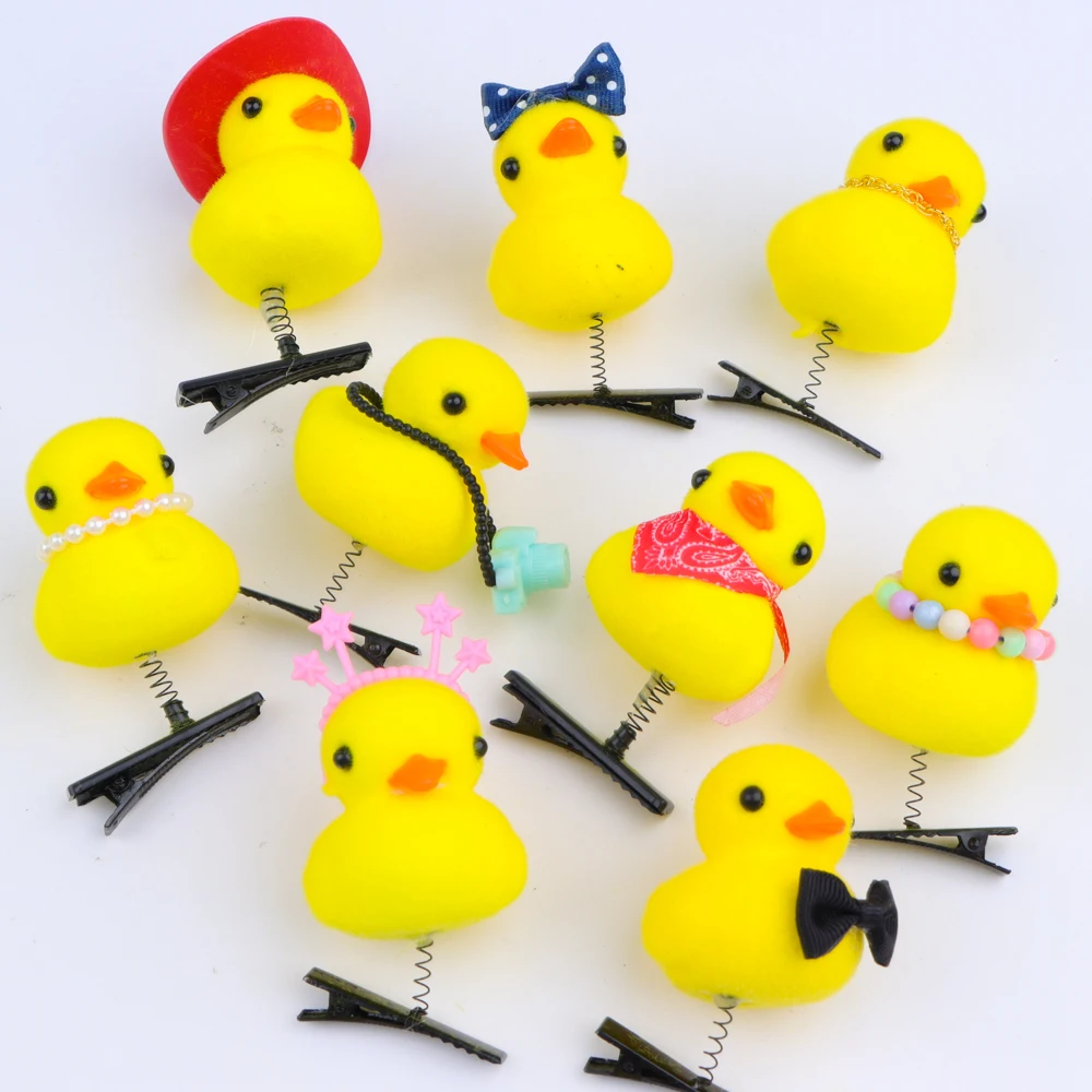 10/20/50/100Pcs/Lot Cartoon Funny DIY Duckbill Clip Children 3D Little Yellow Duck Girl Hairpin Fashion  Accessories Party Gifts