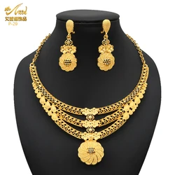 Conjunto de joyería India chapada en oro para mujer, collar de Color dorado de 24K, conjunto de pendientes, boda nigeriana de Dubai, venta al por mayor