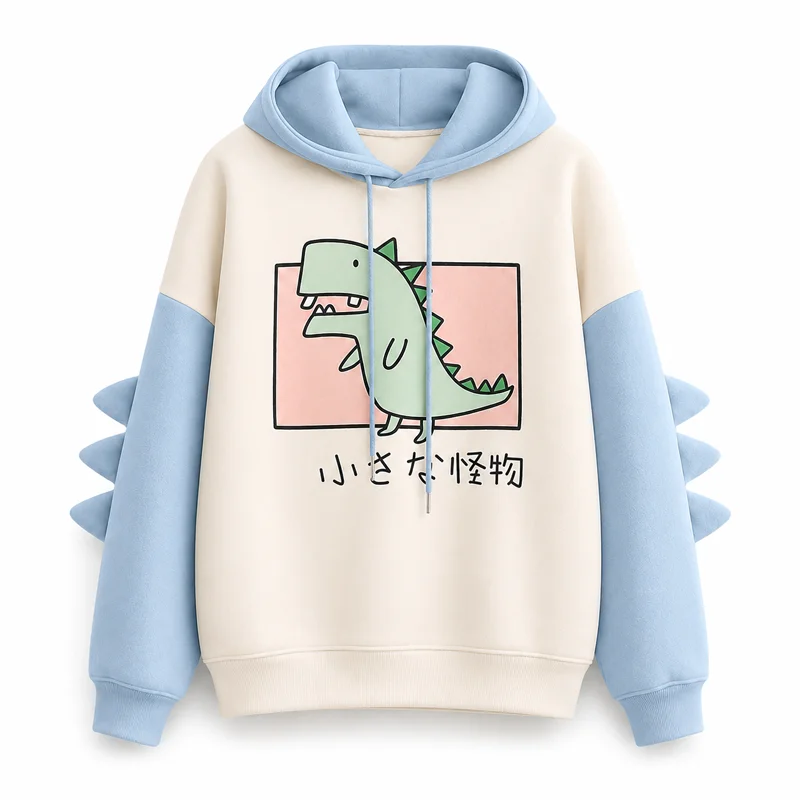 Niedlicher Dinosaurier-Hoodie mit Cartoon-Grafik, Pullover-Sweatshirt, Langarm, Oversized, Casual Y2K Streetwear Kapuzenpullover – Detail 3