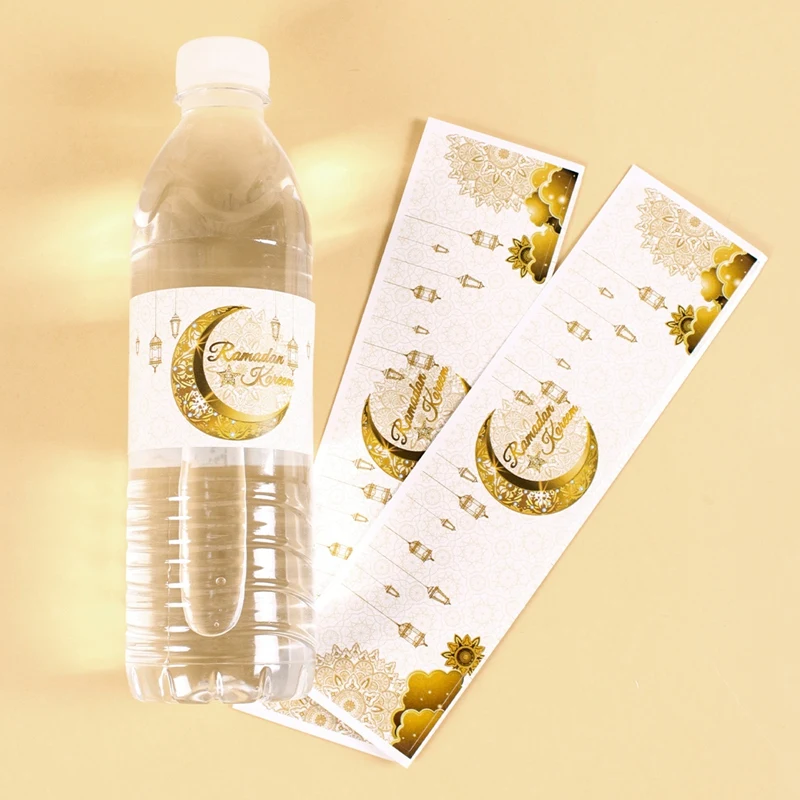10pcs Eid Mubarak Bottle Wrapper Paper Sticker Ramadan Kareem Festival Party Decor Water Bottle Label Muslim Islamic Eid Al-fitr