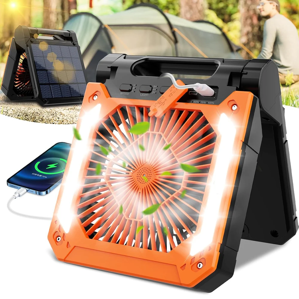 

Портативный перезаряжаемый настольный вентилятор с солнечной панелью, светодиодным фонарем и крючком, USB-вентилятор для дома, кемпинга, рыбалки