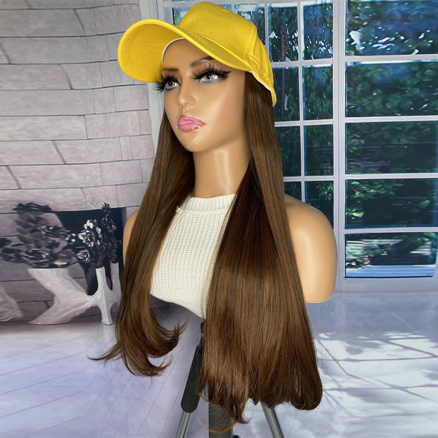 

Synthetic Hat Wig for Women Baseball Cap with Hair Extensions Adjustable Hat Attached 24inch Long Wavy Hairpieces Wig