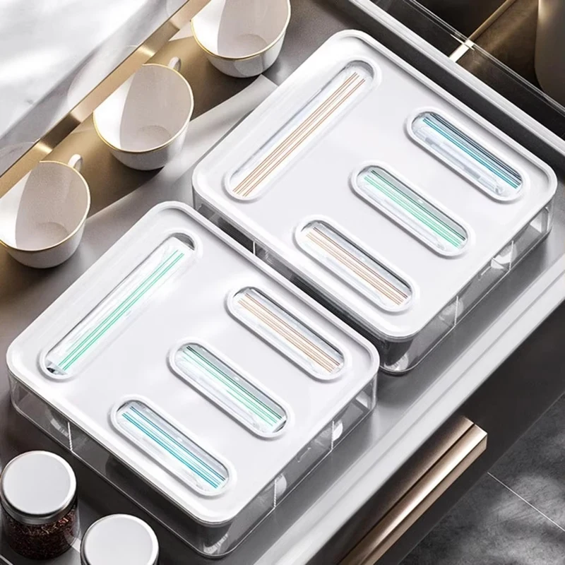 ABBO-Kitchen Wrap Dispenser Organizer Box For Cling Wrap, Sandwich Bags - Space Saving Drawer Insert For Home Organization