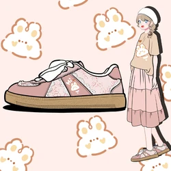 Amy and Michael Kawaii Lace Shoes Lovely Girls Flat Casual Sneakers Female Women Breathable Walking Shoes Low Top Ballet Shoes