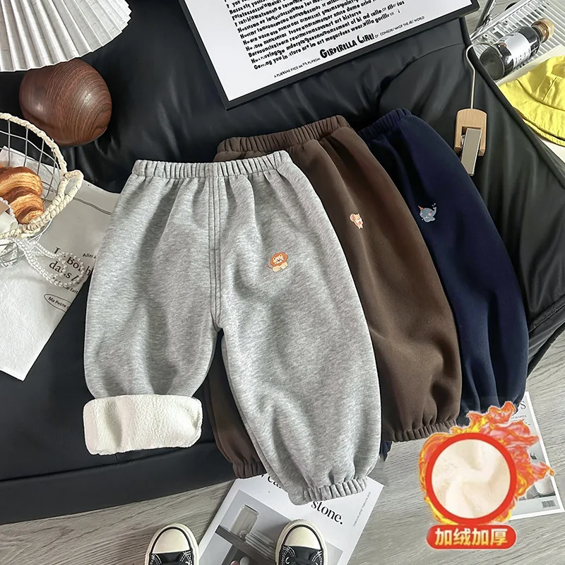 

Winter Children Pants 1-8Y Girls Boys Thick Warm Fleece Solid Color Casual Trousers Korean Toddler Wear Kids Clothing New
