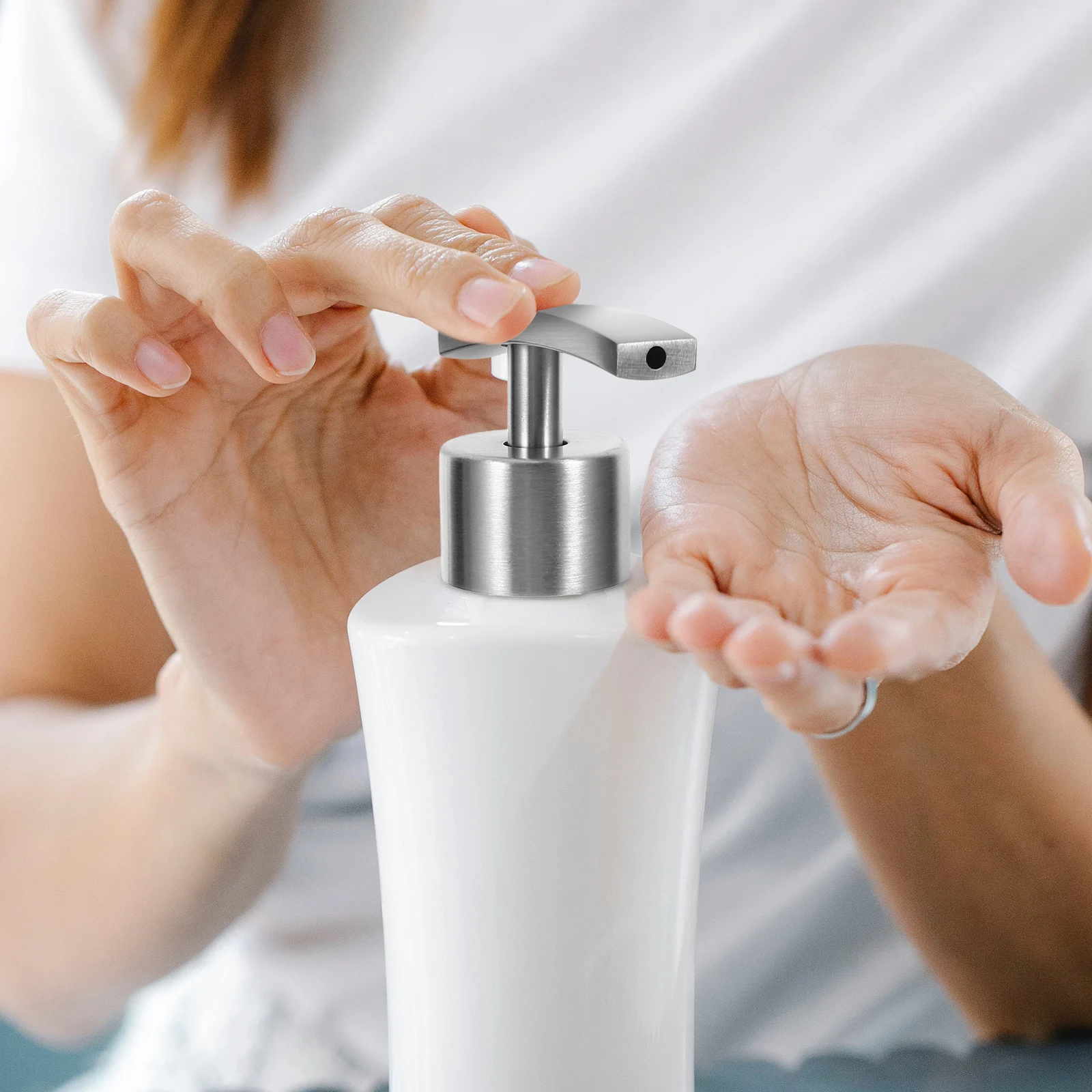 

2Pcs Soap Dispenser Pump Stainless Steel Pressure Head for Lotion Shampoo Travel Bottle High Viscosity Product Reusable