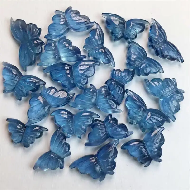 2PCS Natural Aquamarine Butterfly Carving Healing Gemstone Carved Figurine Gift Fashion Jewelry For Women Holiday Gift 9-12MM view 5