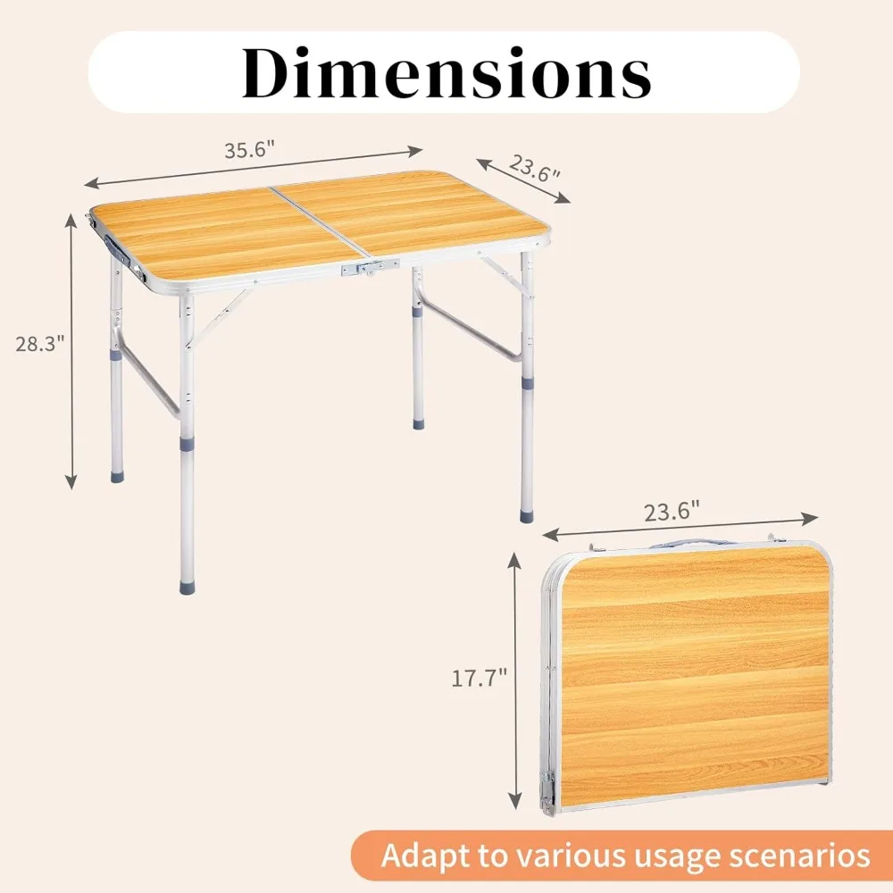 3ft Camping Tables Fold Up Lightweight, Folding Table Camping Table for Outdoor Camp Picnic Beach RV Backyards Kitchen BBQ, Port
