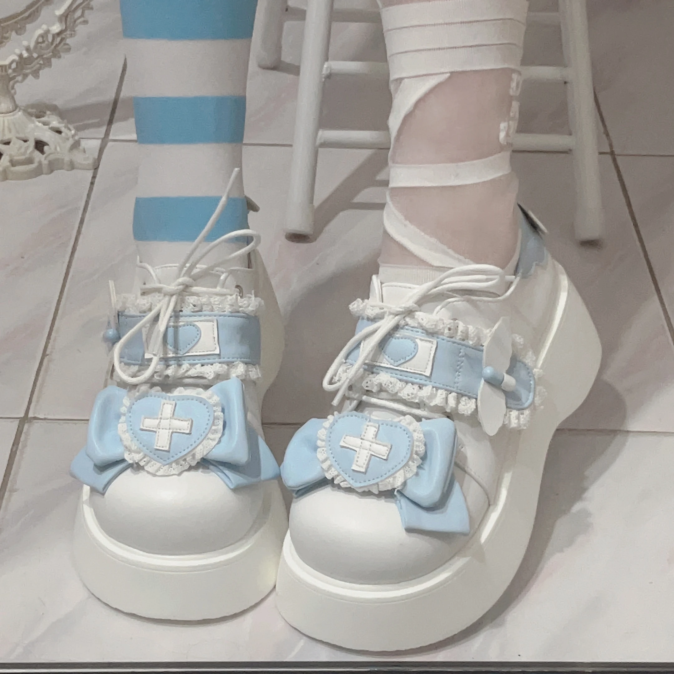 

Japanese Sweet Girl Original Round Headed Lace Lolita Shoes Kawaii Cute Student Sweet Sponge Cake Shoes