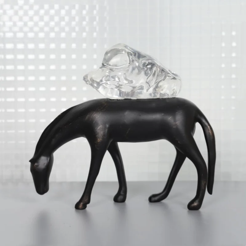 Resin Handicraft Crystal Horse Artificial Animal Sculpture Bronze Horse Decorative Figurines Home Decoration Accessories