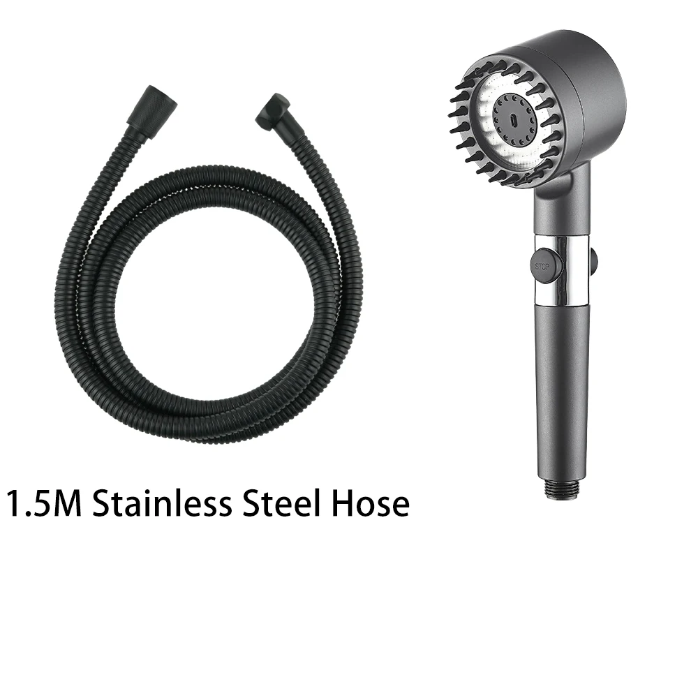 

High Pressure Shower Head Handheld Filter Shower Head 3 Mode One-key Stop Massage Brush With Hose Water Saving Spray Showerhead