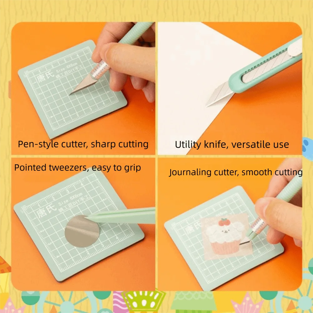 5pcs/Set DIY Scrapbook Tool Set Non-Slip Mats Paper Crafting Art Cutting Tools Kit Tweezers Pens Carving Craft Paper Pen