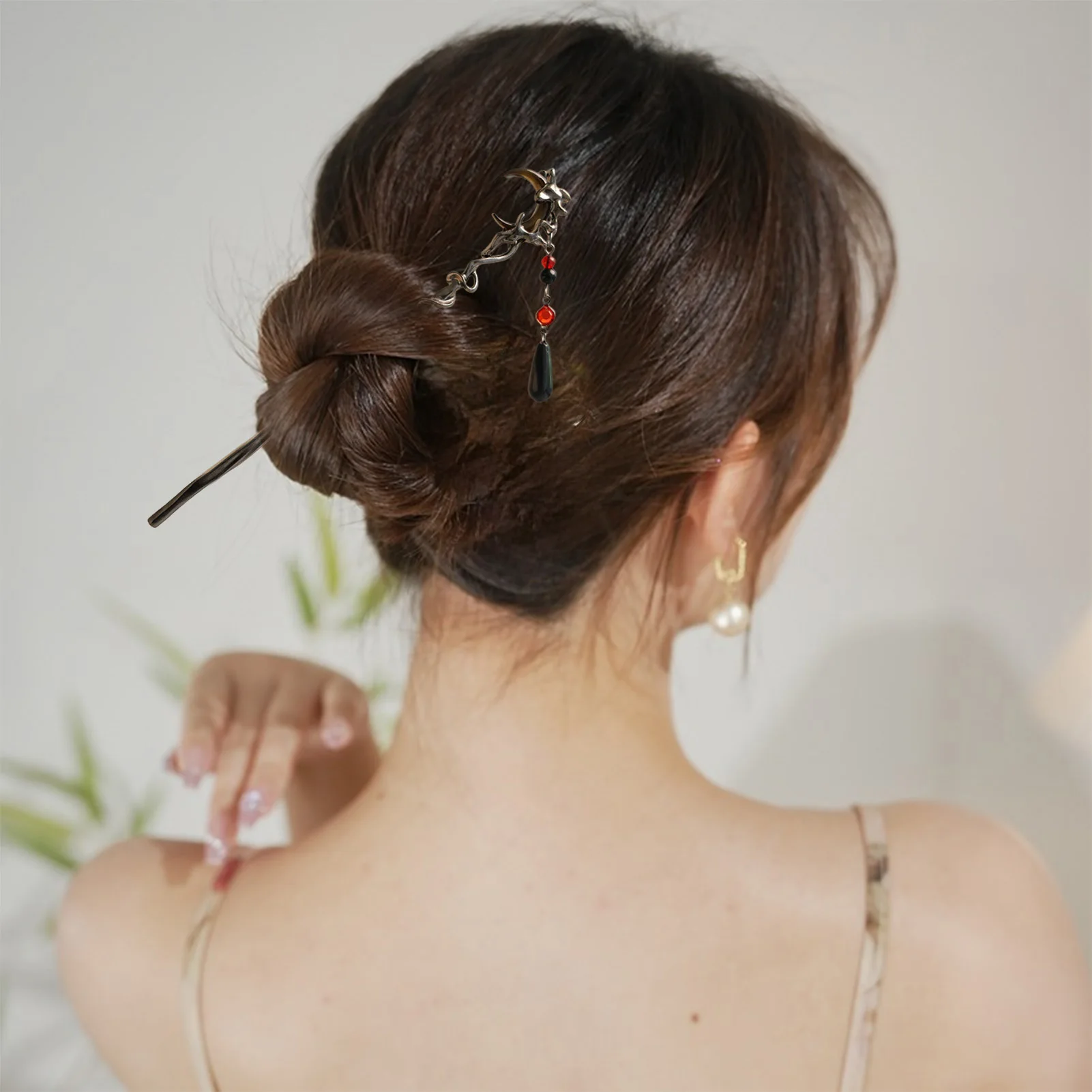 New Chinese Style Moonstone Tassel Hair Sticks for Women Vintage Metal Flower Hanfu Chopstick Hair Sticks Hair Accessories view 2