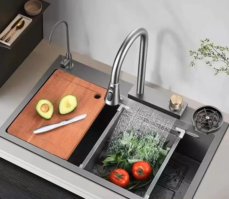 Kitchen Sink Matte Black 304 Stainless Steel Golden Color Sink Double Bowl Under Mount Sink Kitchen