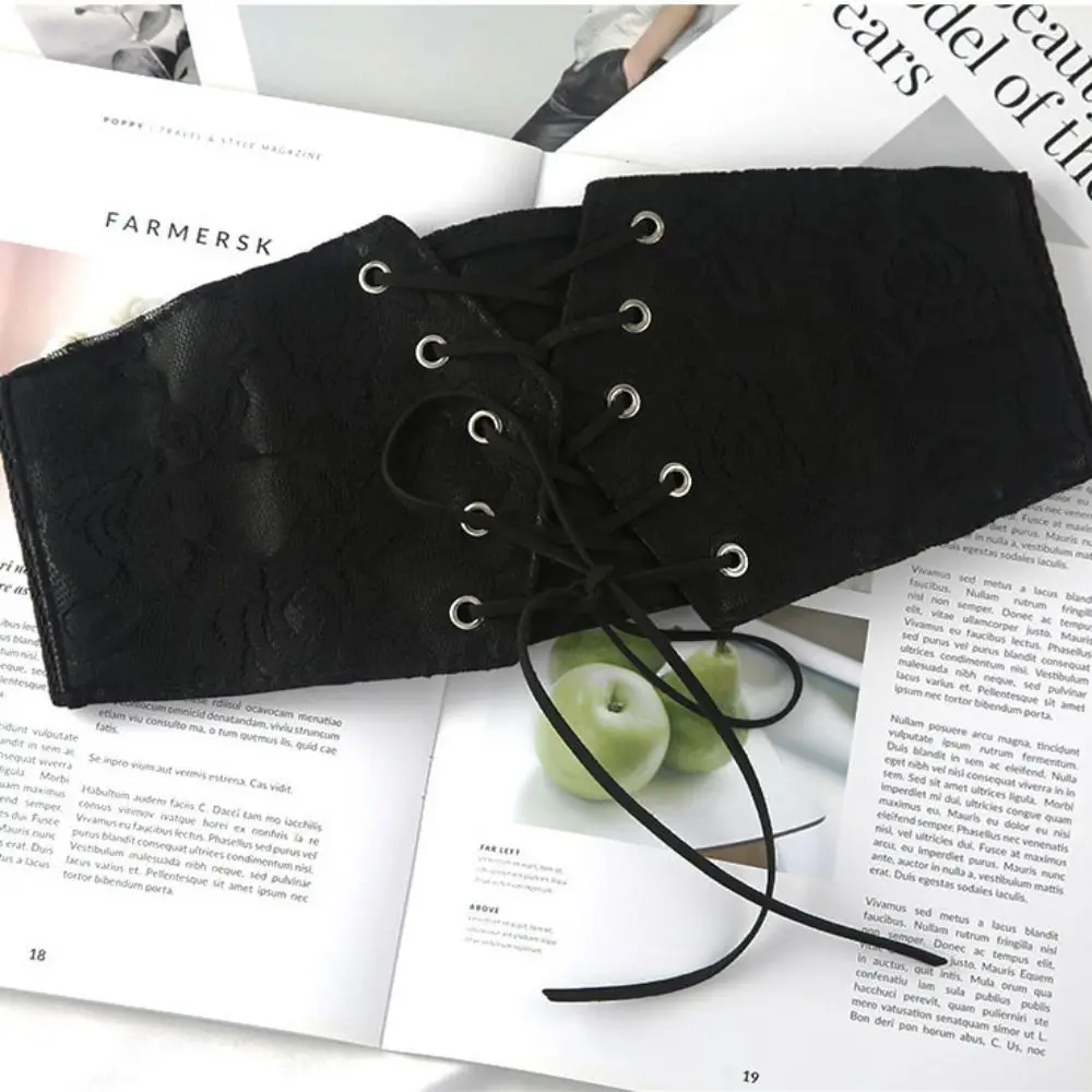 Fashion Adjustable Lace Cummerbunds Solid Color Leather Corset Belt Flower Waistband Wide Waist Corset Dress