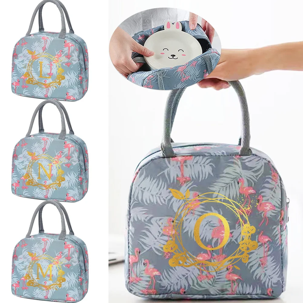 Insulated Lunch Bag for Women Kids Cooler Bag Thermal Bag Portable Ice Pack Wreath Letter Print Tote Food Picnic Bags Lunch Box