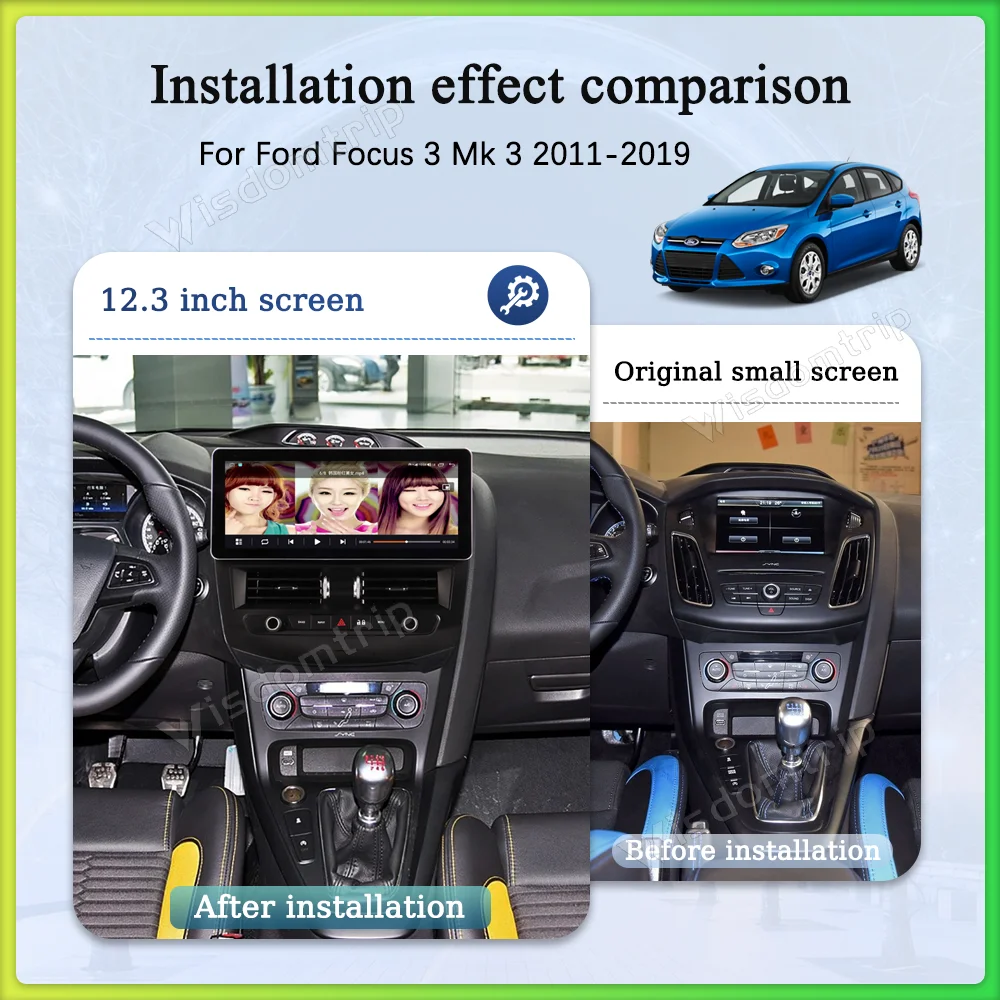 12.3 inch For Ford Focus 3 Mk 3 2011-2019 Intelligent Multimedia Video Player Radio GPS 4G WIFI Navigation Android 12 Carplay