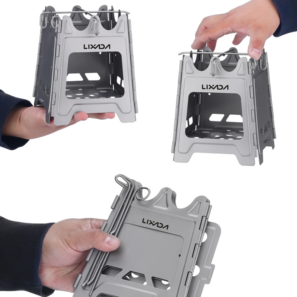 Lixada Outdoor Mini Fire Pits Foldable Stainless Steel Bonfire Stove Hinge Wood Burning Stove for Camping Hiking Stoves