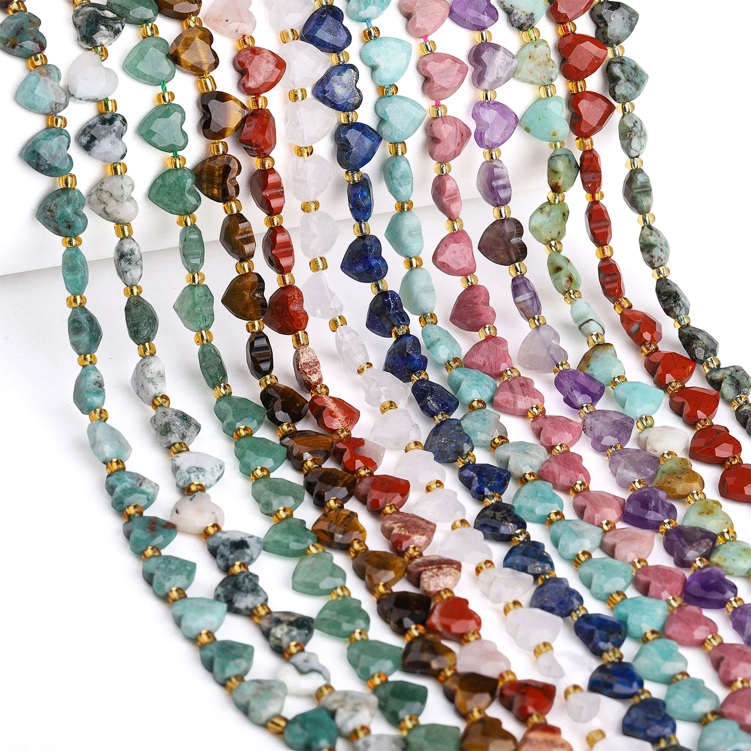 Natural Amethyst Tiger Eye Rhodonite Horizontal Hole Faceted Heart Shape Beads for Fashion Jewelry Making DIY Earrings Bracelet