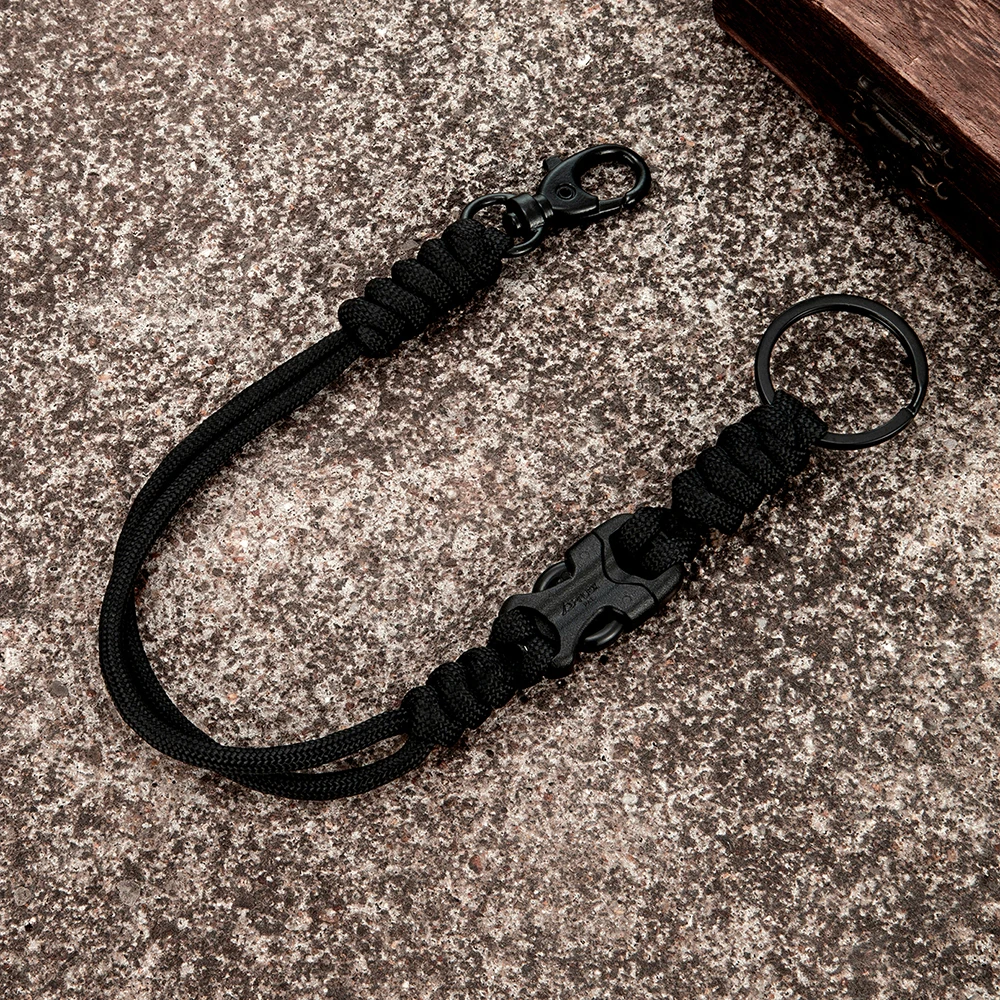 MKENDN Outdoor Rock Climbing Paracord Rope Keychain Handmade Braided Survival Emergency Lanyard Removable Clip Closure Key Ring