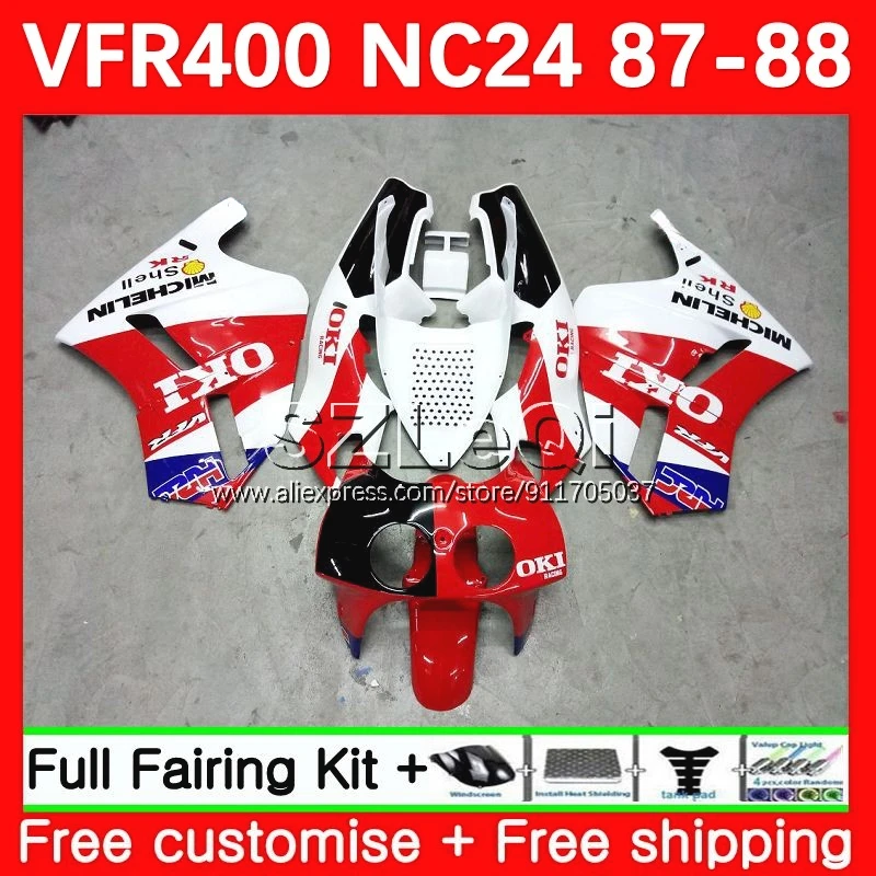 Red white Body For HONDA VFR400R RVF VFR 400 R RR 400R CC 87 88 63No.68 VFR400RR NC24 VFR400 R V4 RVF400R 1987 1988 Fairings