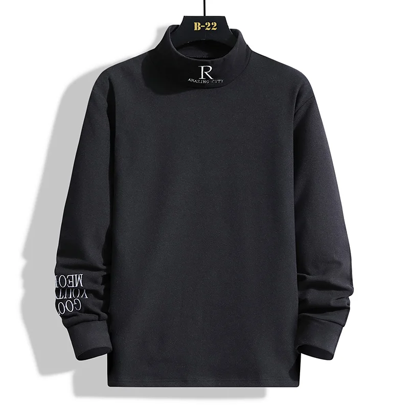 Men Half High Neck Dralon Sweatshirt Loose Fit Long Sleeve Solid Color T Shirt Autumn Winter Warm Inner Layer Casual Pullover